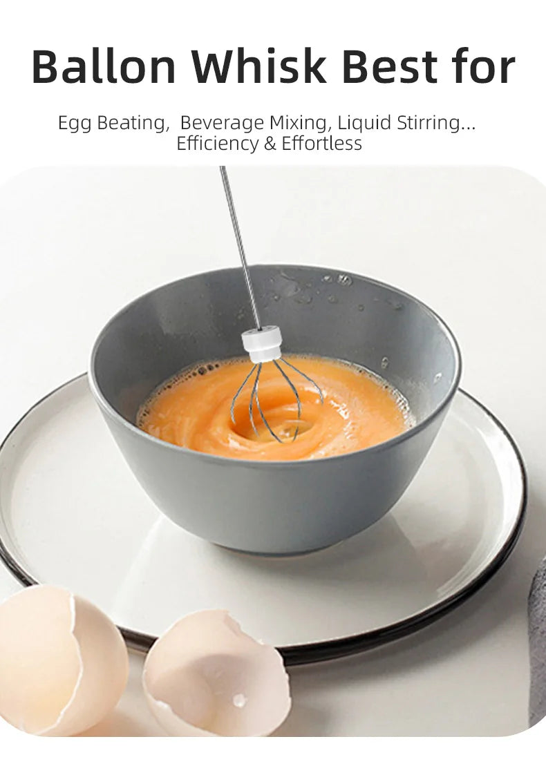 HOT Electric Milk Frother + Egg Beater Wireless Type-C Charging 3 Speeds Mini Handheld Foam Maker Coffee Whisk Cooking Tools