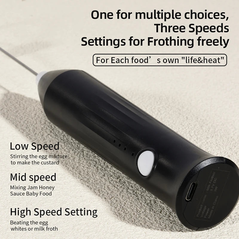 HOT Electric Milk Frother + Egg Beater Wireless Type-C Charging 3 Speeds Mini Handheld Foam Maker Coffee Whisk Cooking Tools
