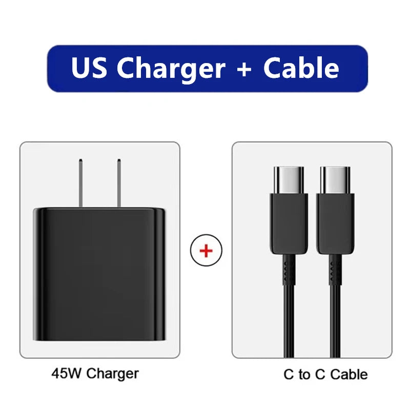 45W PD USB-C Fast Charger for Samsung S20 S21 FE S22 S23 S24 Note 20 A14 A15 A25 A53 A54 Dual Type C Super Quick Charge 5A Cable