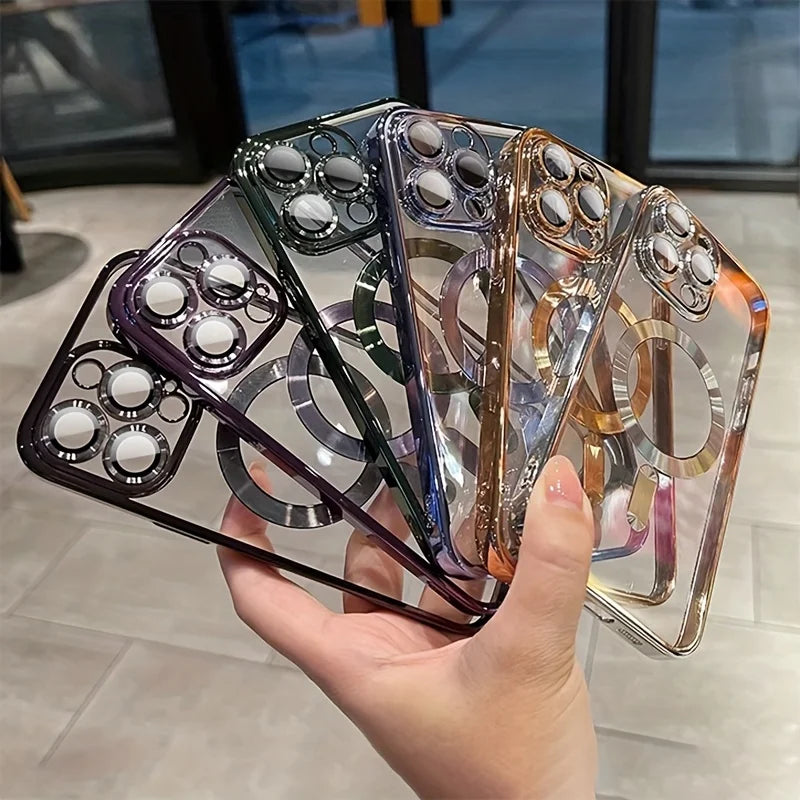 Luxury Magnetic Plating Clear Case For Magsafe Wireless Charging iPhone 12 13 14 15 16 Pro Max Plus Shockproof Silicone Cover