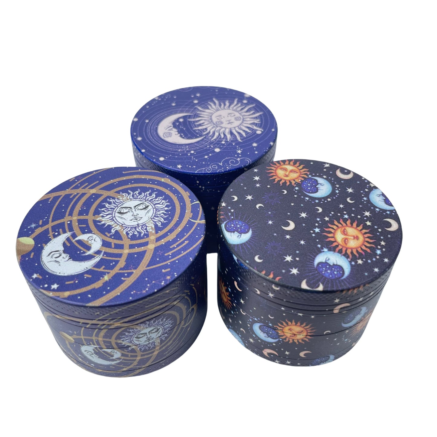 Psychedelic Sun Moon Herb Grinder | 4-Layer Zinc Crusher 4-Layer Grinder with Pollen Catcher