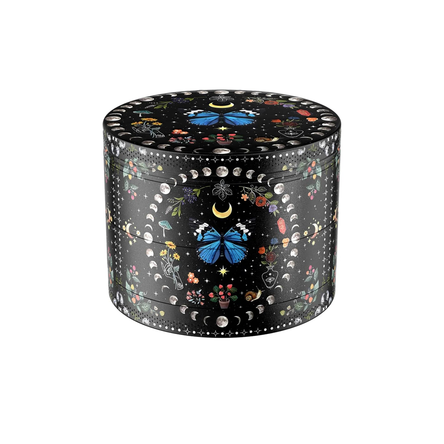 Psychedelic Sun Moon Herb Grinder | 4-Layer Zinc Crusher 4-Layer Grinder with Pollen Catcher