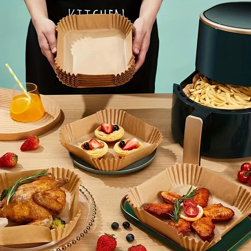 10-200pcs Air Fryer Disposable Paper Liner Square Air Fryer Liner Oil & Waterproof Parchment Paper for Baking Roasting & BBQs Gr
