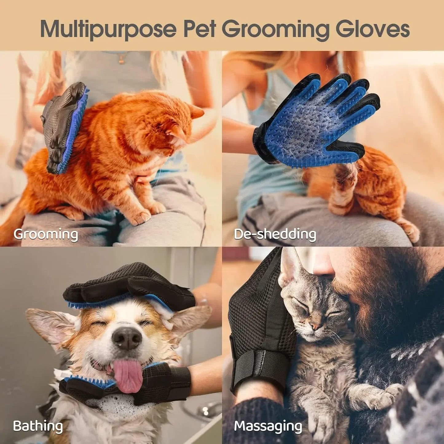 TPR Material Pet Grooming Gloves Hair Removal Mitt For Dogs Cats Bath Brush Massage Shedding Control Waterproof