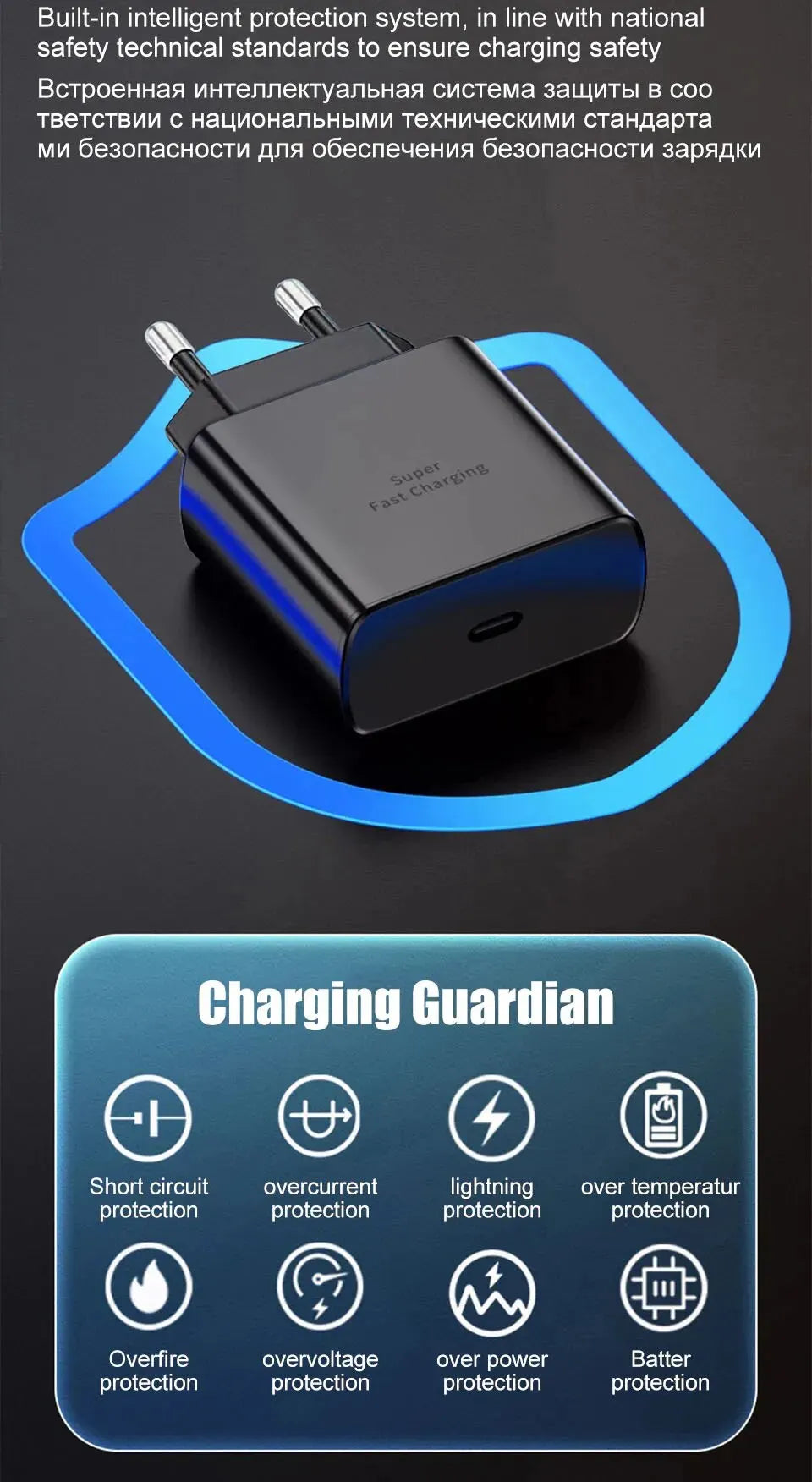 45W PD USB-C Fast Charger for Samsung S20 S21 FE S22 S23 S24 Note 20 A14 A15 A25 A53 A54 Dual Type C Super Quick Charge 5A Cable