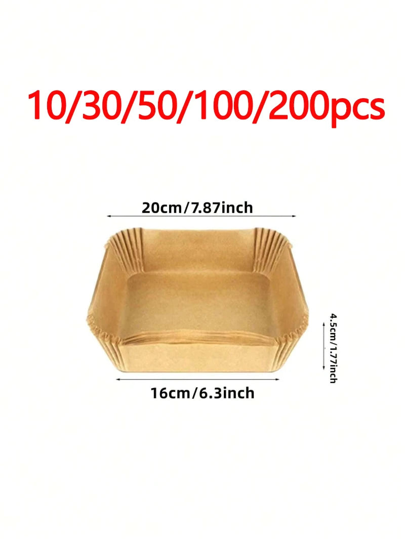 10-200pcs Air Fryer Disposable Paper Liner Square Air Fryer Liner Oil & Waterproof Parchment Paper for Baking Roasting & BBQs Gr