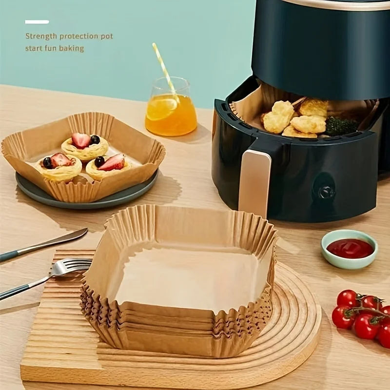 10-200pcs Air Fryer Disposable Paper Liner Square Air Fryer Liner Oil & Waterproof Parchment Paper for Baking Roasting & BBQs Gr