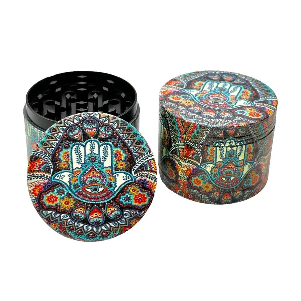 Psychedelic Sun Moon Herb Grinder | 4-Layer Zinc Crusher 4-Layer Grinder with Pollen Catcher